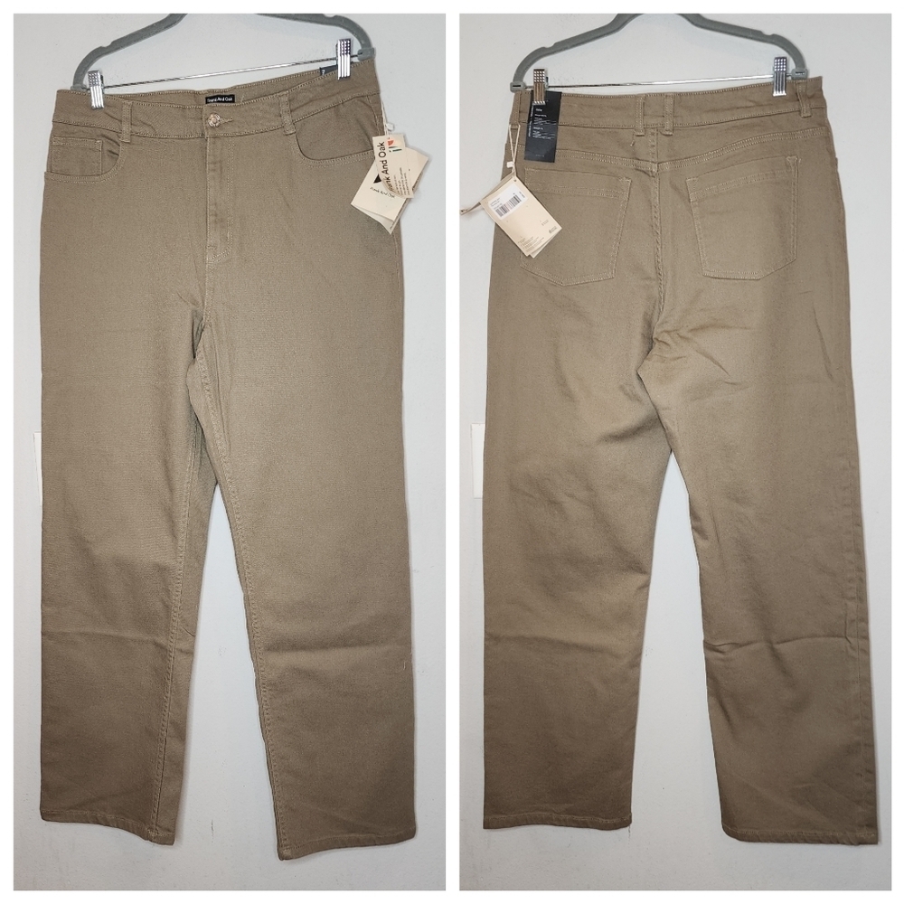 NWT Frank & Oak Jane Straight highrise Organic Cotton Tan Jeans.  Size 16.